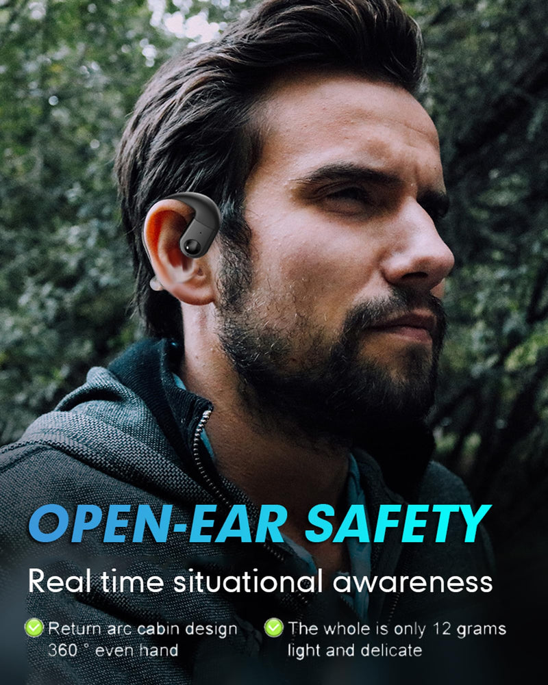 Xmenha T60 Bluetooth 5.5 Single Ear Open Ear Headset with Mic, Blue, IPX6 Waterproof, 20Hrs Playtime A battery