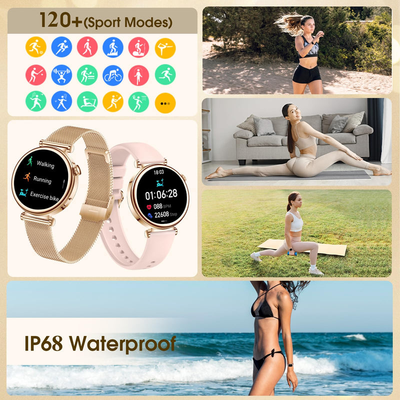 x2 Smart Watch for Women, 1.83" HD&1.27" HD with Calls and Messages/Heart Rate/Sleep/Female Cycle,Fitness Tracker Smartwatch for Android/iOS Compatible,Silver & Gold