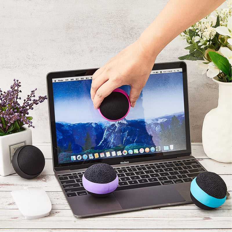 4 Pack Touch Screen Cleaner Balls Phone Cleaning Ball Microfiber Touch Screen Glass Cleaner Cleaning Ball for Computer Laptop Cell Phone Monitor, Black, Blue, Rose Red, Purple