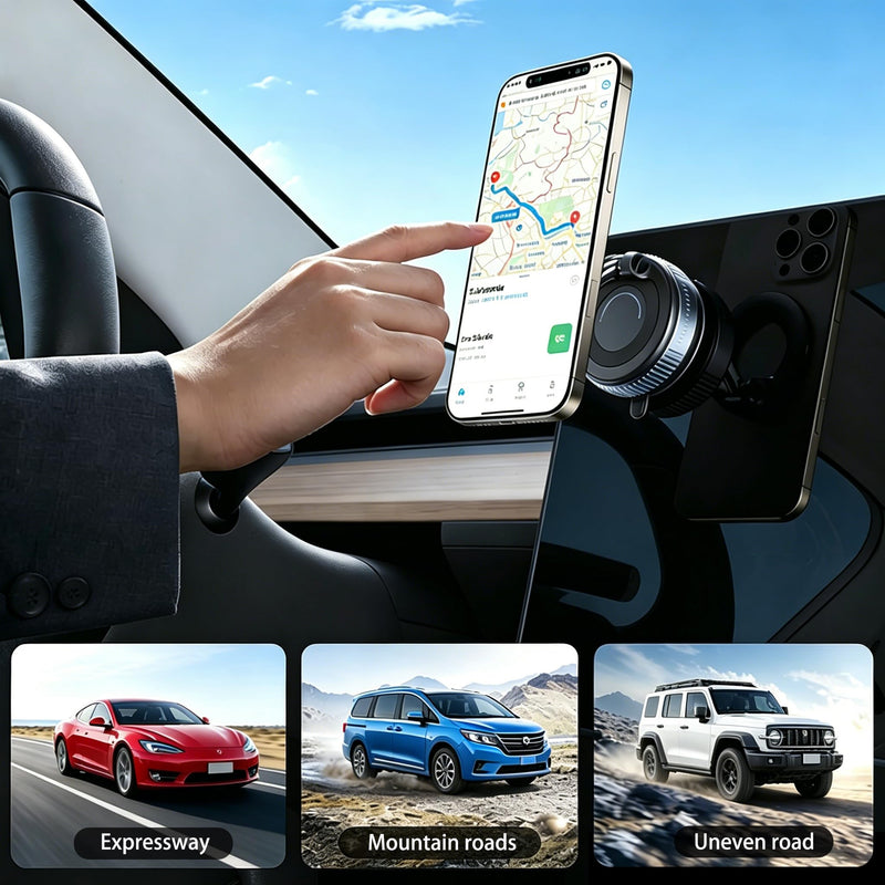 Vacuum Suction for MagSafe Car Mount, Magnetic Phone Holder | Powerful vacuum suction and strong magnetic hold, foldable design, fits iPhone & Android, perfect for car, gym and home Black