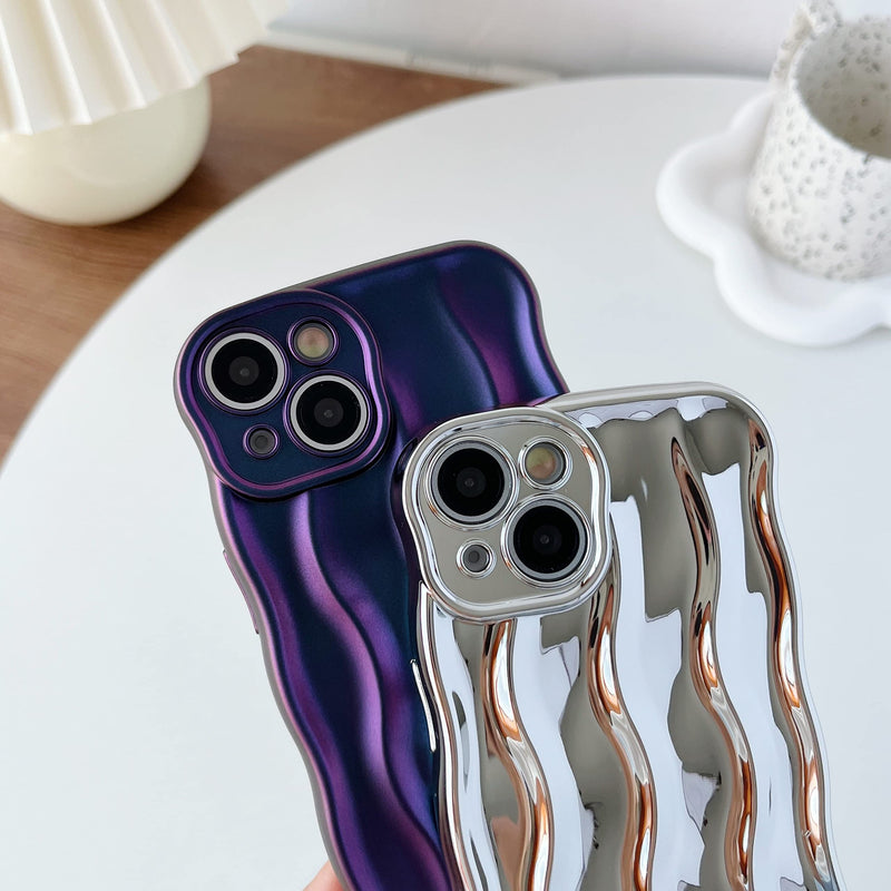 Caseative Water Ripple Pattern Curly Wave Frame Soft Compatible with iPhone Case (Silver,iPhone 14 Pro Max) Silver iPhone 14 Pro Max