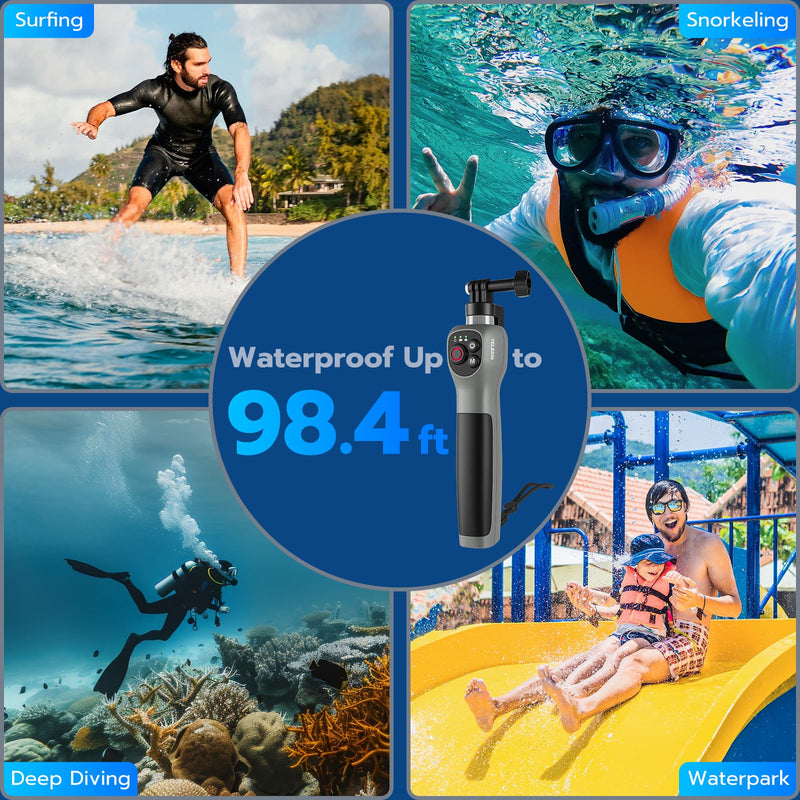 [AUSTRALIA] - 33inch Underwater Selfie Stick for GoPro Hero 13 12 11 10 9 8, with Bluetooth Remote Control, Waterproof & Extendable, 1 Hour Charging Time, 21 Hours Shooting for Diving Surfing Snorkeling 