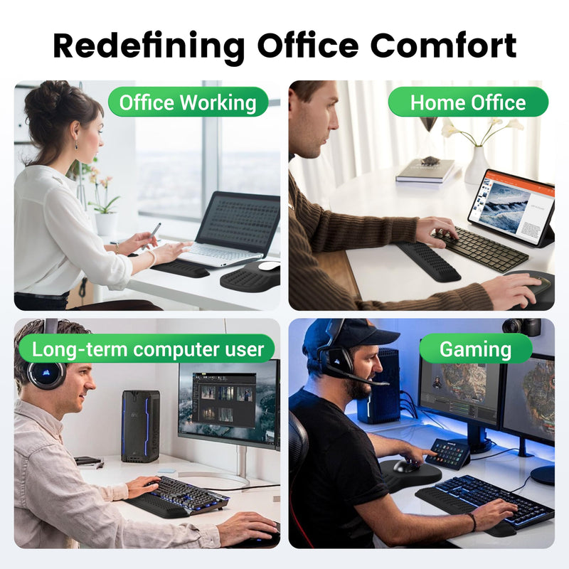 MEKASS Ergonomic Mouse Pad and Keyboard Wrist Rest Set, Super Soft Memory Foam Desk Wrist Support for Computer Keyboard, Non-Slip Arm Palm Rests Cushion for Typing Gaming Office Laptop Mac (Black) Black