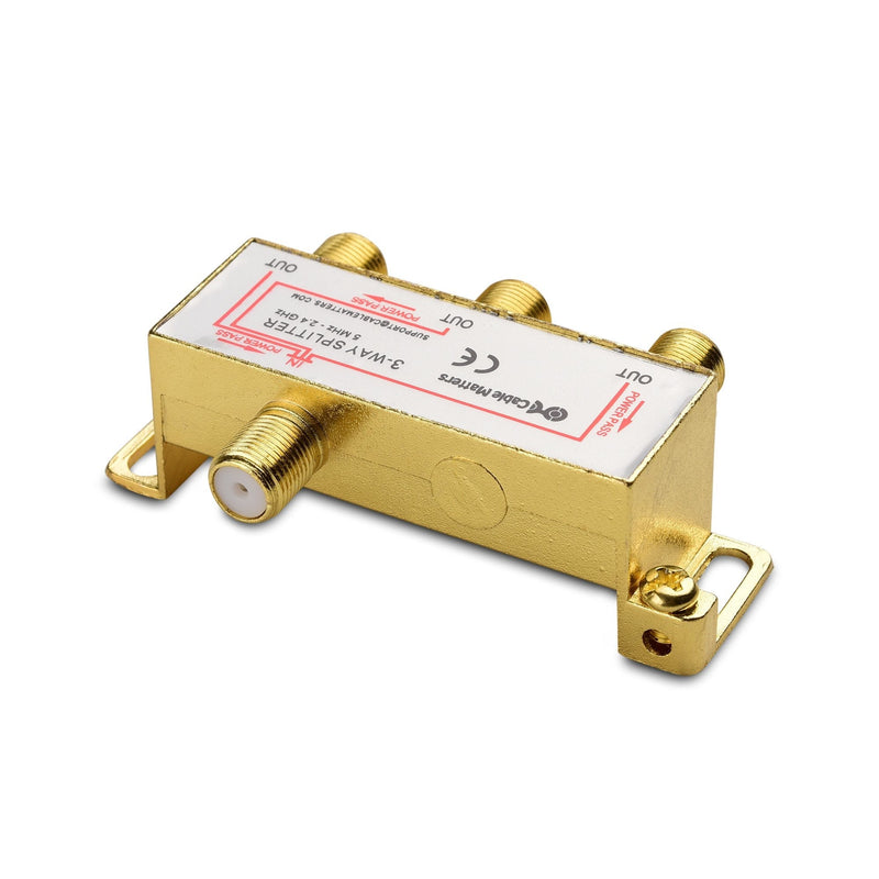 Cable Matters 2-Pack 2.4 Ghz 3 Way Coaxial Cable Splitter for STB TV, Antenna and MoCA Network - All Port Power Passing - Gold Plated and Corrosion Resistant 3-Way