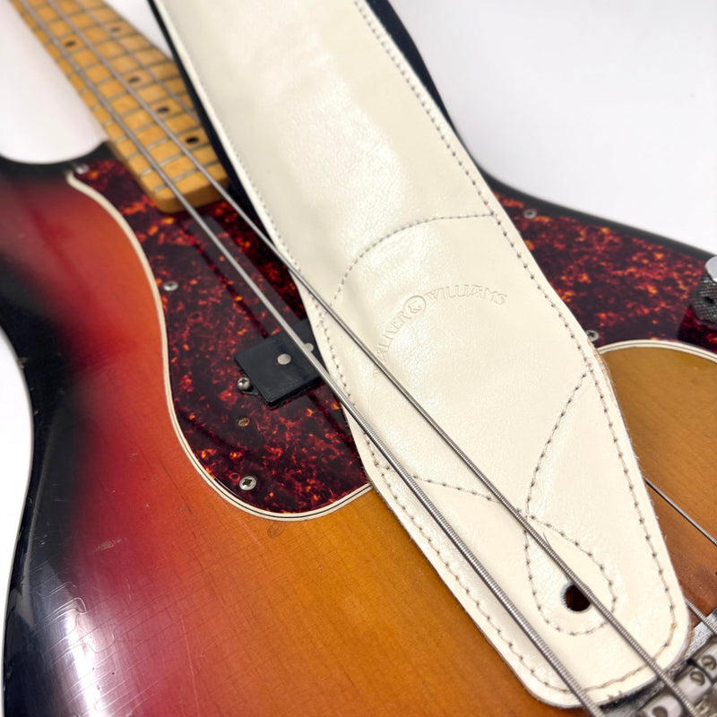 Walker & Williams B4B-WHT Aged White Semi Gloss 4" Wide Double Padded Premium Heirloom Grain Leather Guitar And Bass Strap For Acoustic, Electric, And Bass Guitars