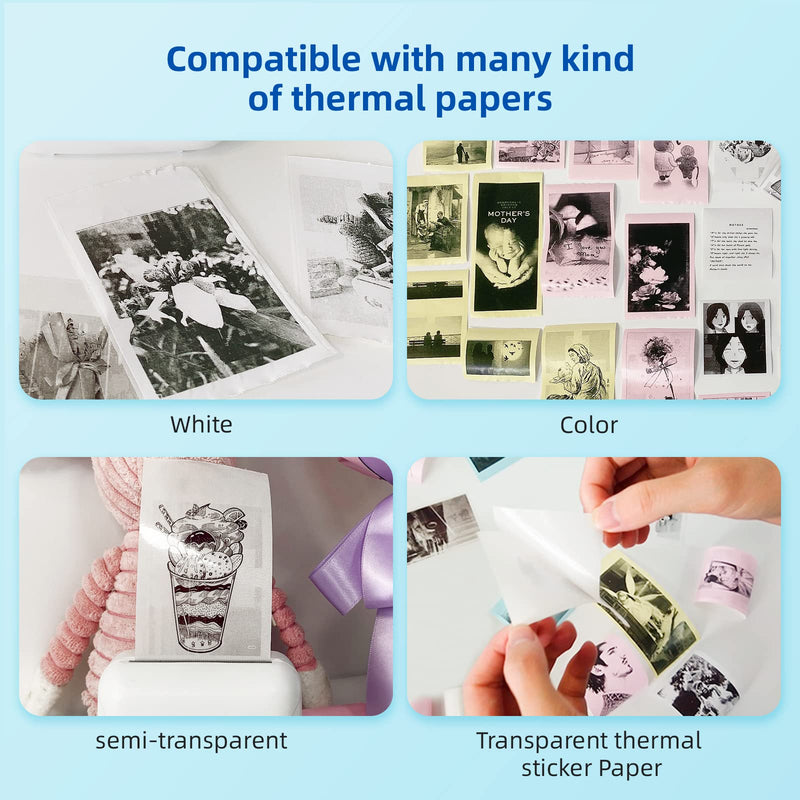 vretti Portable Thermal Printer TP6S, Bluetooth Mini Pocket Printer Compatible with Android & iOS, 300DPI Wireless Pocket Picture Printer for iPhone Working Listing, Notes, Journal, Travel TP6-S+1roll