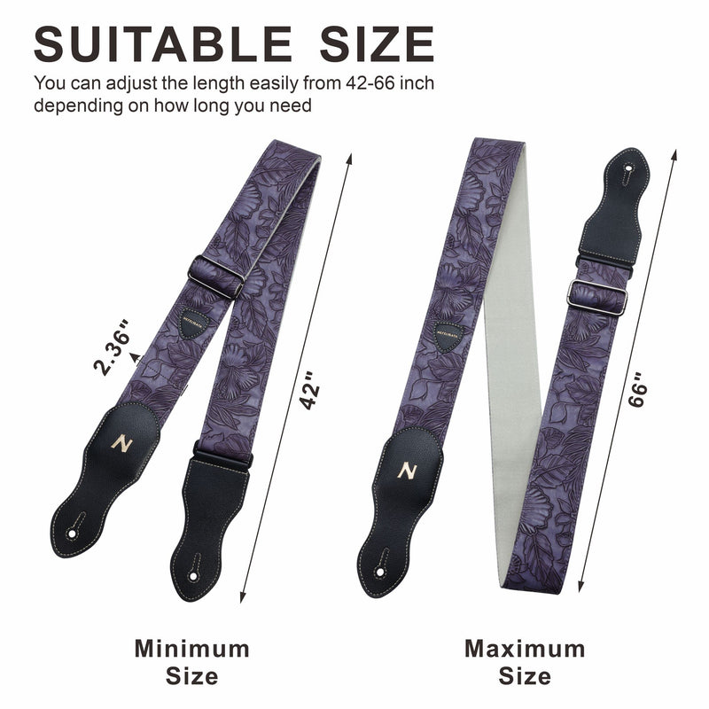 Nefelibata Guitar Strap with Pick Pocket,2.3 inch Porter Style Vegan Leather Carving Guitar Straps,60s Vintage Style (Purple) A# - Purple