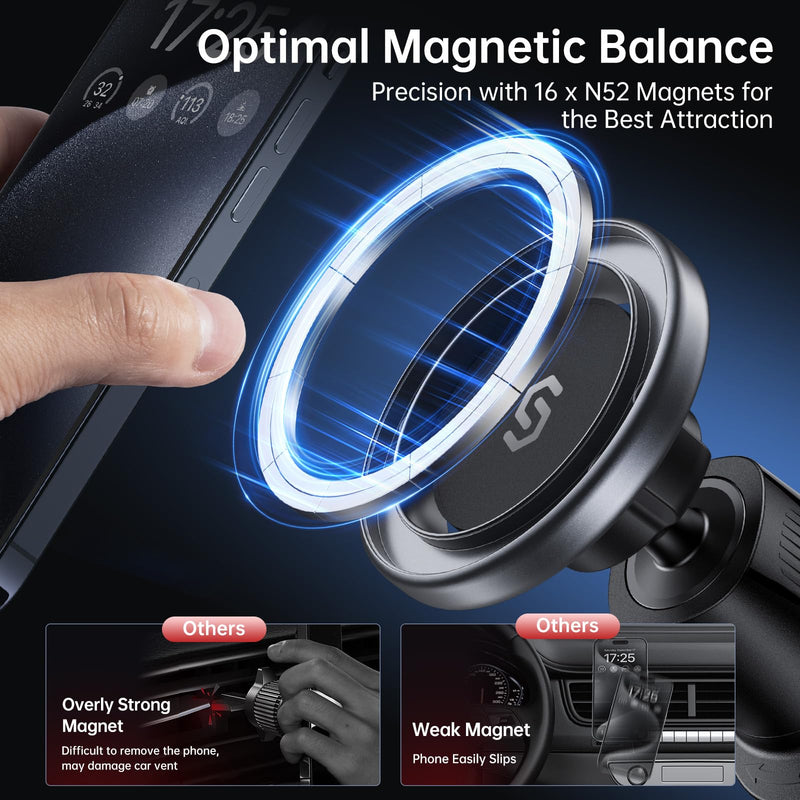 SYNCWIRE for MagSafe Car Mount, Flexible Rotation Magnetic Phone Holder for Car Air Vent,Hands Free Car Cell Phone Holder Mount Compatible iPhone 15 Pro Max 14 13 12,Samsung,MagSafe Car Accessories Space Gray