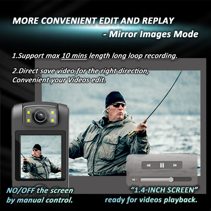 Body Camera with Audio & Video Recording- 64GB 1080P HD Police Cop Cam for Outdoor Law Enforcement Guard Travel Cameras- With Magnetic Clip Flashlight 6HR Battery Recorder (Black No Lanyard) Black 128G