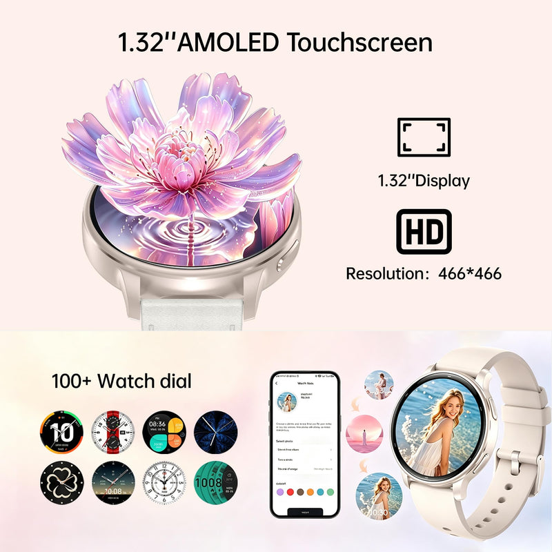 Smart Watch for Women, AMOLED Bluetooth Call Fitness Tracker | GPS Smartwatch with Heart Rate, Sleep, SpO2 & Female Health Monitoring, 3ATM Waterproof, Compatible with iPhone Android