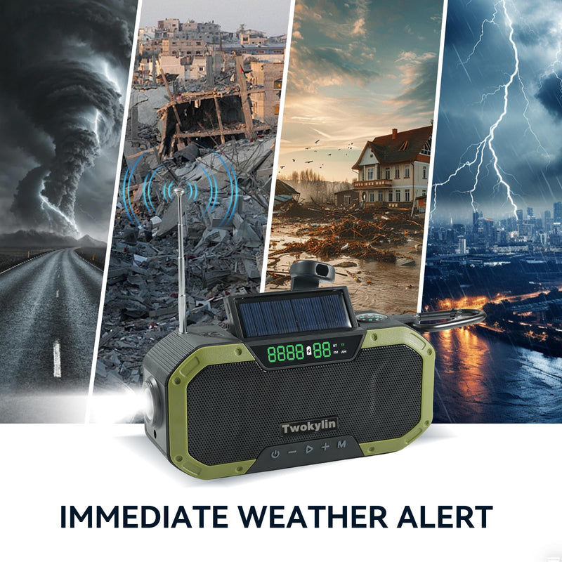 [AUSTRALIA] - Emergency Radio Waterproof Bluetooth Speaker,Hand-Crank NOAA Weather Radio with Solar Panel,5000mAH Cell Phone Charger,Flashlight,SOS,Outdoor Camping Gear Camping 