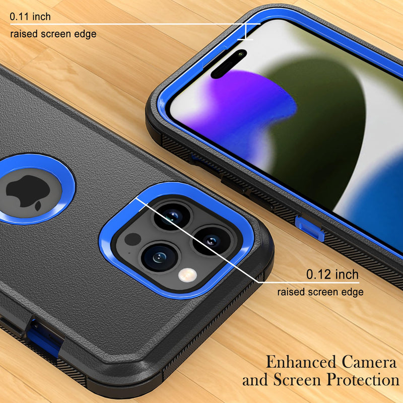 Phone Case for iPhone 15 Pro Max Case,Heavy Duty Hard Shockproof Armor Protector Case Cover with Belt Clip Holster for Apple iPhone 15 Pro Max 6.7 5G 2023 Phone Case (Black+Blue) Black+Blue