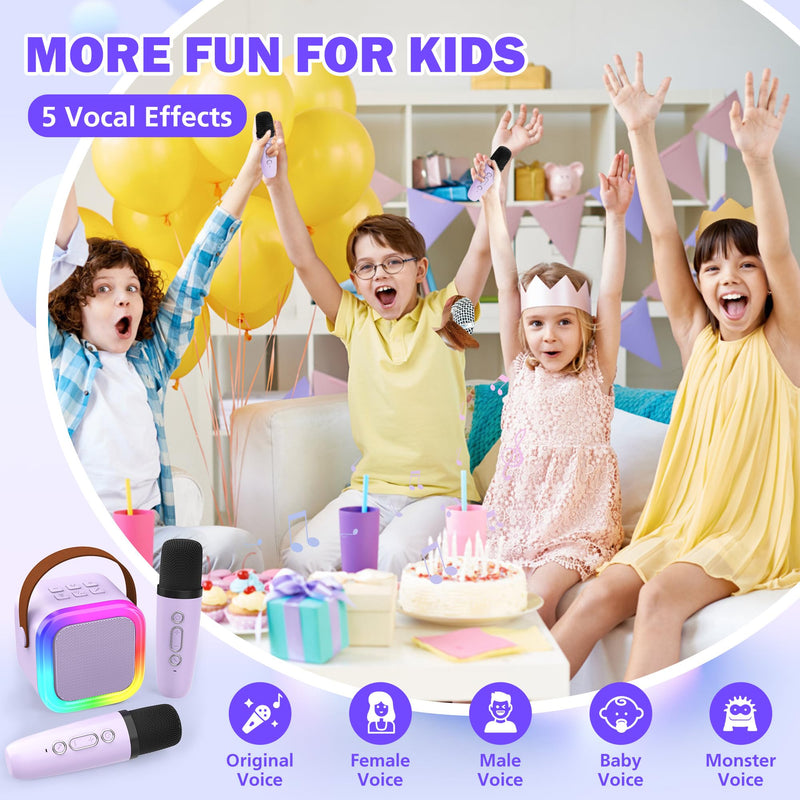 Mini Karaoke Machine for Kids Adults, Portable Bluetooth Speaker with 2 Wireless Microphones,Toys Birthday Gifts for Girls Ages 4, 5, 6, 7, 8,9,10,11,12+ Family Home Party (Purple) Purple 2 Mics