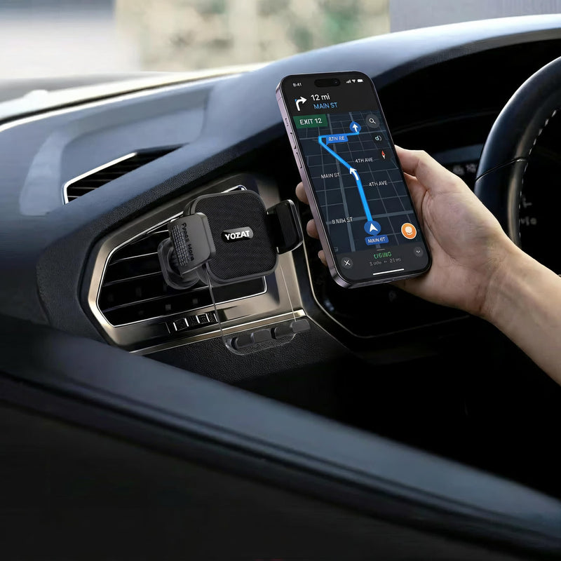 [2026 Upgraded Military-Grade Car Phone Holder Mount — Ultra-Stable Clamp Grip, 3-in-1 Dashboard/Windshield/Air Vent, One-Button Release — Heavy Duty Universal for iPhone & All Smartphones