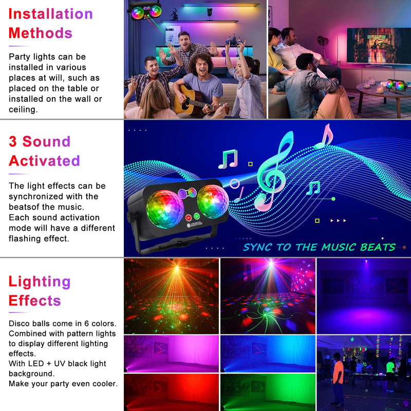 [AUSTRALIA] - Party Lights Dj Disco Ball Light with 10 ft USB Cable 5V/3A Sound Activated Strobe Stage Lighting for Parties Indoor Dance Bar Club Birthday Karaoke Halloween Christmas New Years Rave Show 