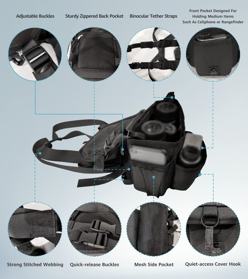 GAIARENA Waterproof Binocular Harness Chest Pack, Bino Harness Case with Rangefinder & Cellphone Pocket for 20x50 Binoculars(Full Size) Full Size