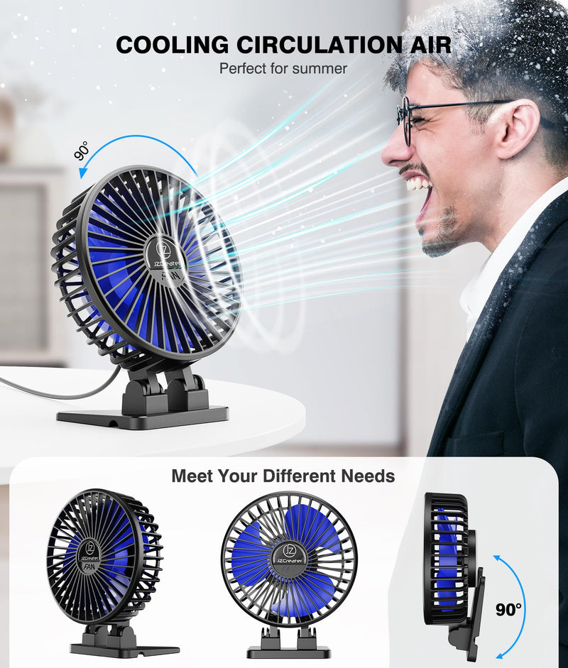 JZCreater USB Desk Fan, Mini Fan Portable, 3 Speeds Desktop Table Cooling Fan, Plug in Power Fan, Rotation Strong Wind, Quiet Personal Small Fan for Home Desktop Office Travel Bedroom, Black (2Pack) Black 2Pack