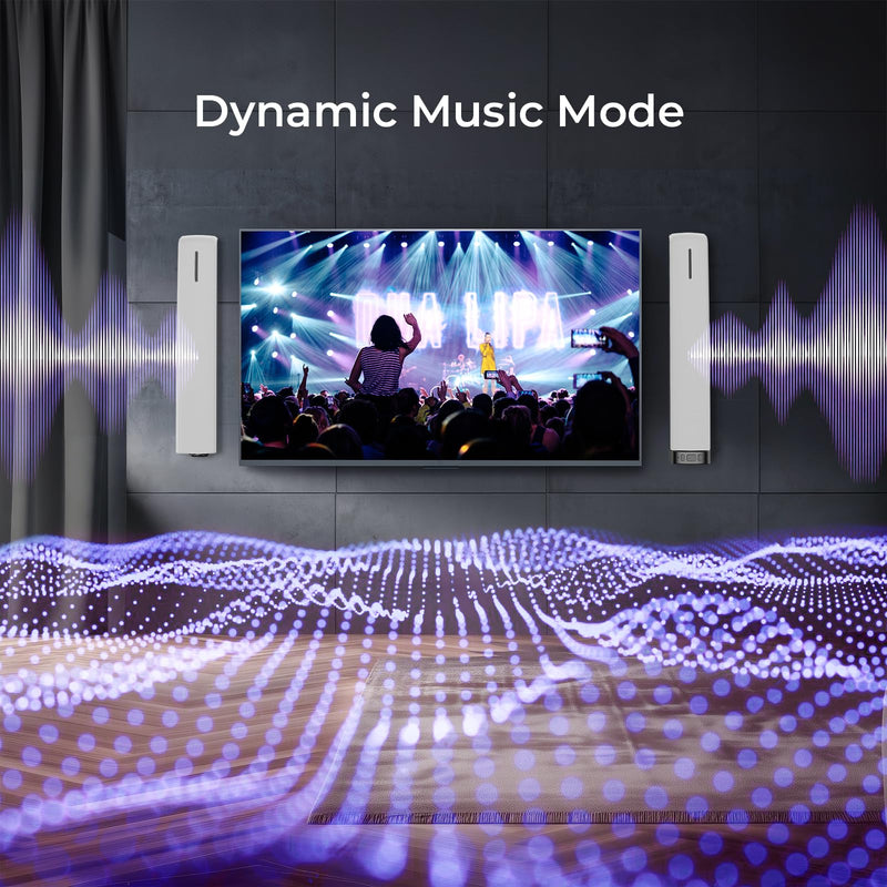 Sound Bar for Smart TV, 90W Soundbar with Bluetooth/ARC/Optical/AUX Connect, Auto Volume Boost, 3 Equalizer Modes, 2 in 1 Detachable Soundbar for TV for TV/PC/Gaming/Projectors White and Black