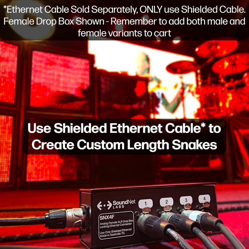 [AUSTRALIA] - Made in USA 4ch Audio Over Ethernet Drop Box - XLR Over Cat5 - XLR Over Ethernet - 4 Channel Snake - EtherCon Audio Snake - Ethercon Snake (Male) Male 