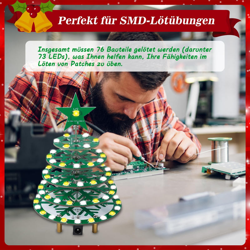 [AUSTRALIA] - PEMENOL Colourful Soldering Kit Christmas Tree DIY Kit, 7 Light Modes, RGB Flow Lights, SMD Fun Advent Calendar, Electronic Kit, Soldering Practice, Christmas Decoration, Mint Education 