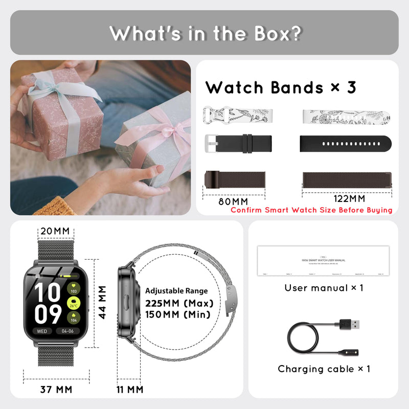 Smart Watch for Men Women, 30+ Day Battery Life 44MM Fitness Tracker 3 Band | Bluetooth Call Smartwatch for iPhone Android Phones with Heart Rate SpO2/Sleep Monitor, 120+ Sports Modes, 1000mAh Black 44 MM