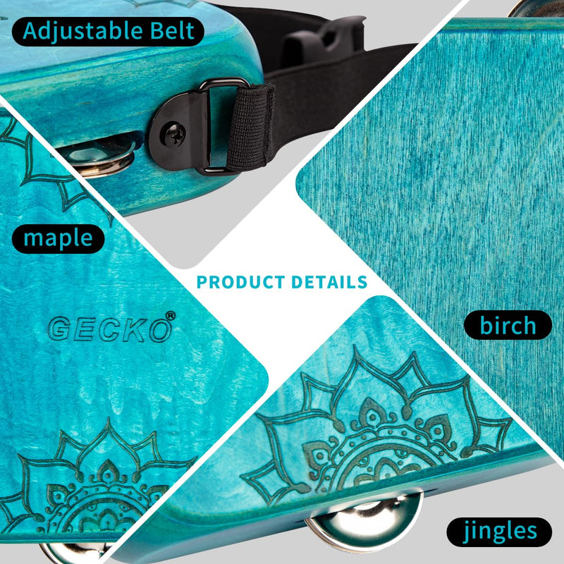 Tambourine Cajon Drum with Jingles, Wearable Strap, Storage Bag, Handheld Percussion Instrument, Portable Cajon for Rhythm Practice & Live Performance (Blue) Blue