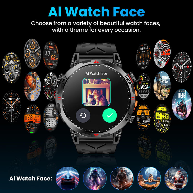 Military Smart Watches for Men with GPS/Compass,GPT Voice Assistant,1.56" AMOLED Screen,Smart Watch for Android and iPhone(Answer/Make Calls), Heart Rate/Sleep,Fitness Tracker Multiple Sports Modes Black