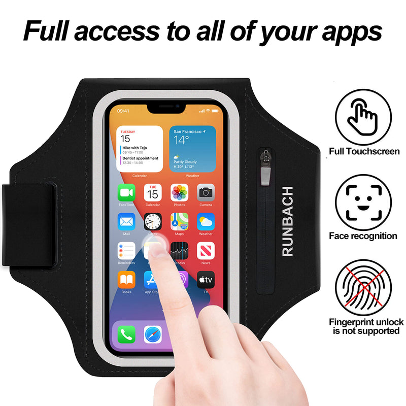 Armband for iPhone 15/15 Pro/14/14 Pro/13/13 Pro/13 Mini/12/12 Pro/12 Mini/11/11 Pro/XR/XS/X/SE/8/7/6,Water Resistant Sport Armband with Zipper Slot for Airpods and Car Key (Black) Black