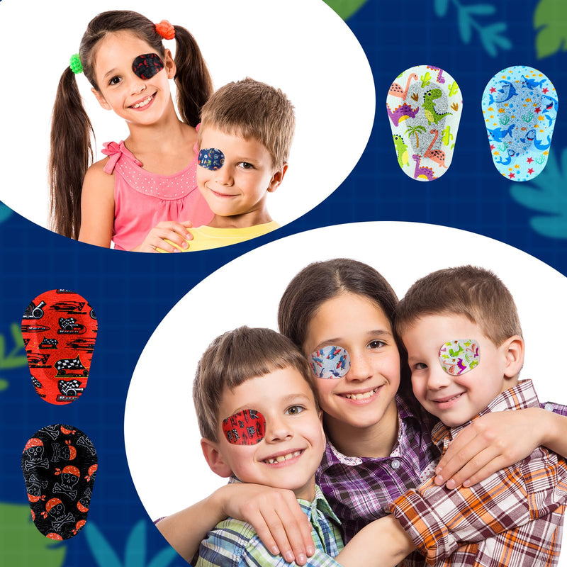 90 Pcs Adhesive Eye Patches for Kids Boys 9 Styles Eye Patches Latex Free Eye Pad Bulk Light Blocking Fun Cute Boys Designs Cotton Adhesive Bandages for Boys Toddler 90