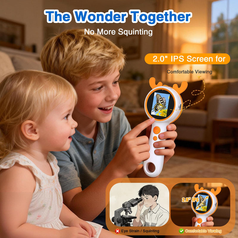 [AUSTRALIA] - Kids Microscope Orange Deer - Digital Handheld STEM Kit & 1080P Camera (600x Zoom) - Portable Science Toy for Outdoor Camping & Backyard Fun - Gift for Boys & Girls Age 5-12 