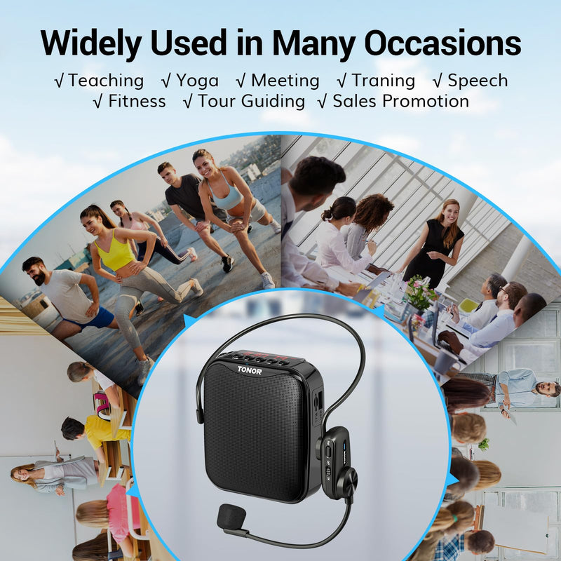 [AUSTRALIA] - TONOR Voice Amplifier for Teachers, 15W Bluetooth Voice Amplifier with Wireless Headset Mic, Portable Megaphone Speaker Rechargeable PA System 82ft for Teaching, Speaking, Fitness Instructors K11 