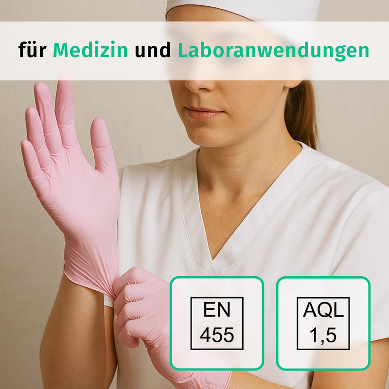 SF Nitrile Gloves M Pink - Pack of 100 Disposable Gloves, Medical Gloves, Powder-Free, Latex Free, Disposable Gloves for Cooking, Cleaning, Medicine, Kitchen, Cosmetics, Household