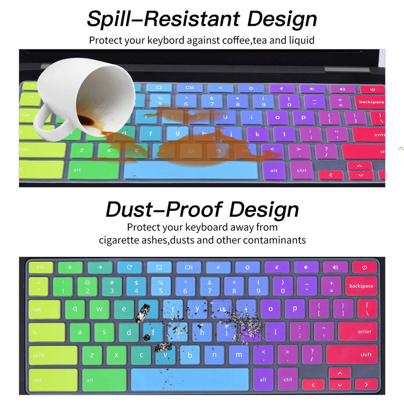Colorful Keyboard Cover for Dell 11.6 Chromebook 3100 / Dell Chromebook 11 3120 3180 3181 3189 5190 P22T 11.6" / Dell Chromebook 13 3380 13.3" Protective Skin, Dell Chromebook Accessories, Rainbow 11.6 Inch