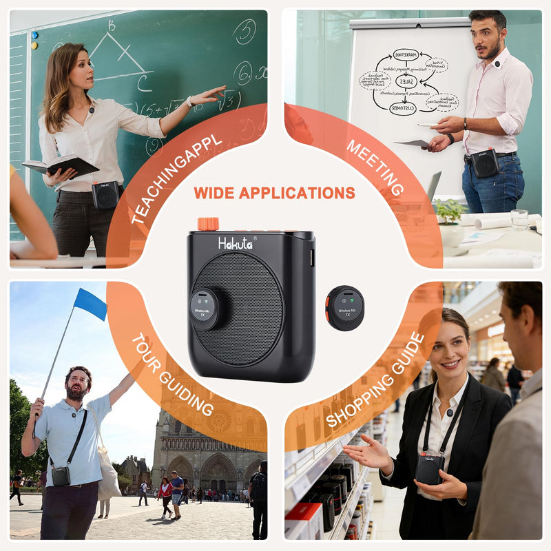 HAKUTA Voice Amplifier with Magnetic Wireless Lavalier Microphone, Portable Bluetooth Speaker for Teachers with 2 Mic, Rechargeable Voice Amplifier for Classroom/Meetings/Training/Outdoor