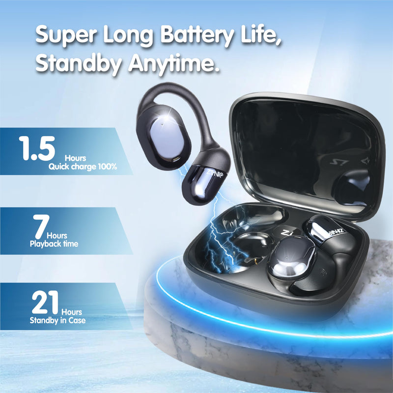 ZIHNIC Open-Ear Wireless Bluetooth Headphones with Mic,28H Battery, IPX5 Waterproof, Comfortable Ear Hooks,Compatible with Any Phone-Black