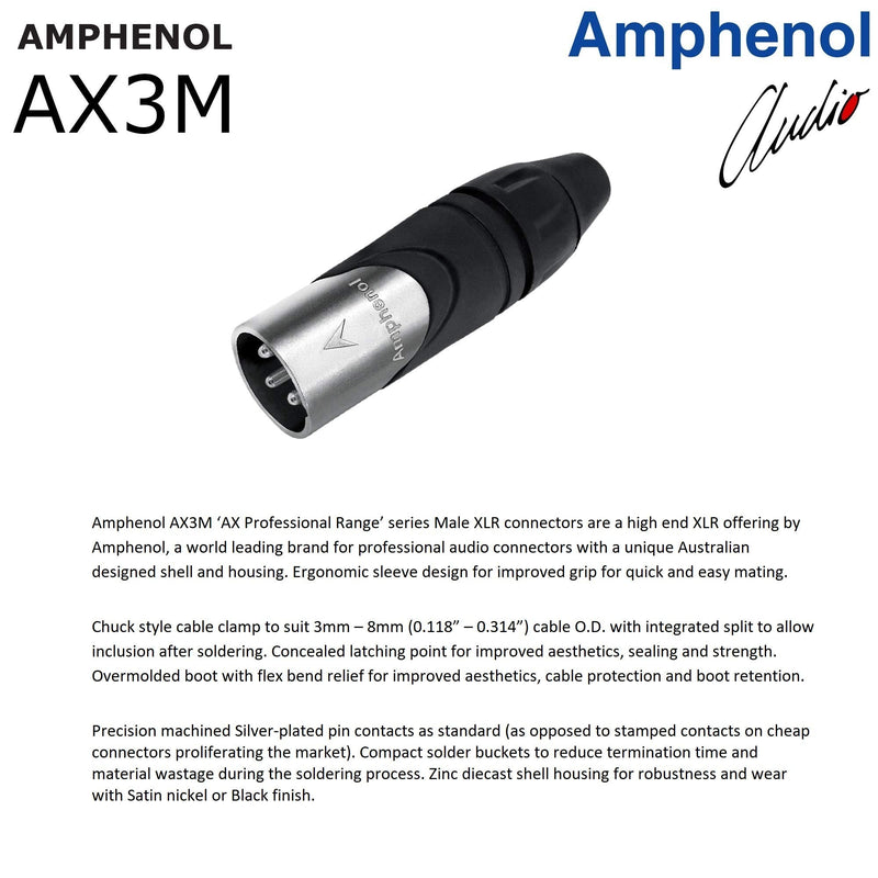WORLDS BEST CABLES 3 Units - 1 Foot - Gotham GAC-4/1 (Black) - Star Quad, Dual Shielded Balanced Male to Female Microphone Cables with Amphenol AX3M & AX3F Silver XLR Connectors - Custom Made