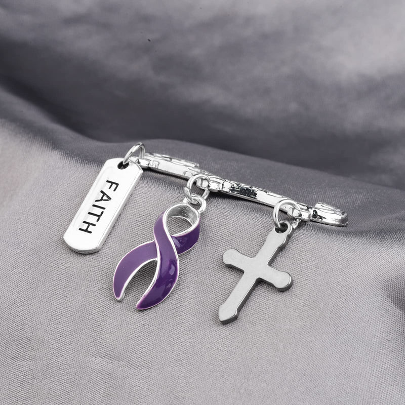 Purple Ribbon Pin Pancreatic Cancer Alzheimer's Awareness Lupus, Epilepsy, Crohn's Disease, Spoonie Gift, Stainless Steel