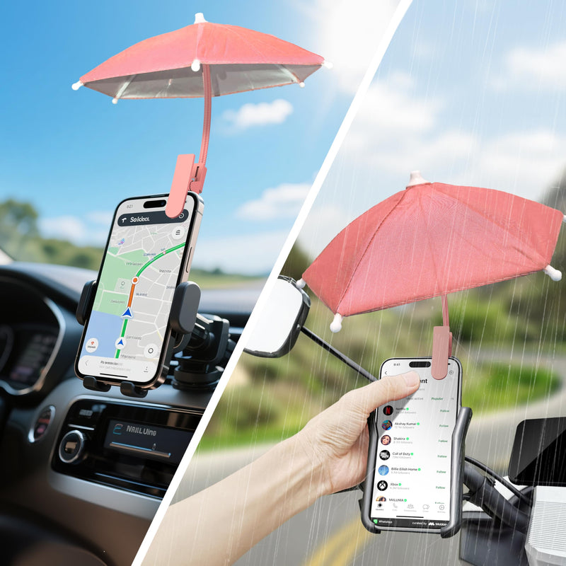 Phone Umbrella Sun Shade Clip-On, Universal Cell Phone Sunshade with UV Protection, Anti-Glare Screen Shield for iPhone & Android, Outdoor Beach Pool Travel Accessory Pink