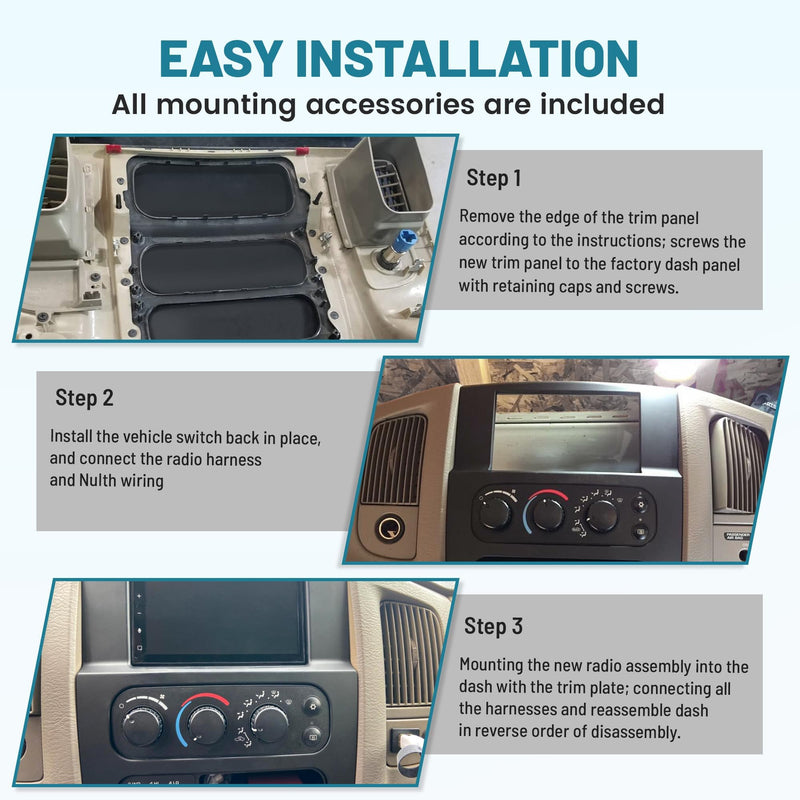 NuIth Double Din Radio Stereo Dash Kit with Radio Harness & Antenna Adapter for 2002-2005 Dodge Ram 1500 2500 3500, Double DIN Installation Multi Kit, DDIN Installation Kit for Ram