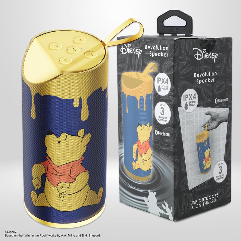 iJoy Disney Winnie The Pooh Wireless Bluetooth Speaker- Splashproof Rechargeable Wireless Speaker w/ 3Hrs Playtime/SD Slot/FM Radio | Classic Winnie The Pooh Gifts for Women, Men, Teens and Kids Honey Drip