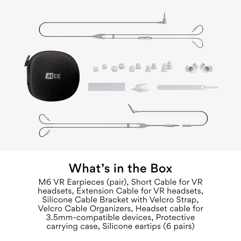 MEE Audio M6 VR Multiplatform in-Ear Earphones with Headset Microphone for PS5, Xbox, Nintendo Switch, PC; Also Includes Short Cable and mounting Bracket for Oculus Quest and Other VR Gaming Headsets 3.5mm Wired for VR Clear