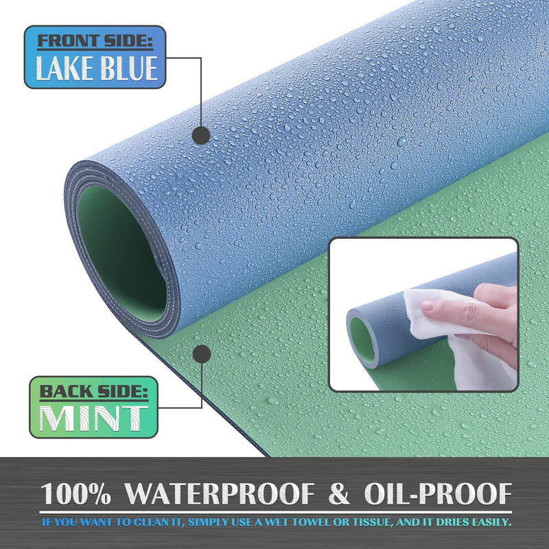 K KNODEL Desk Mat, Mouse Pad, Desk Pad, Waterproof Desk Mat for Desktop, Leather Desk Pad for Keyboard and Mouse, Desk Pad Protector for Office and Home (Lake Blue, 35.4" x 17") Lake Blue 35.4" x 17"