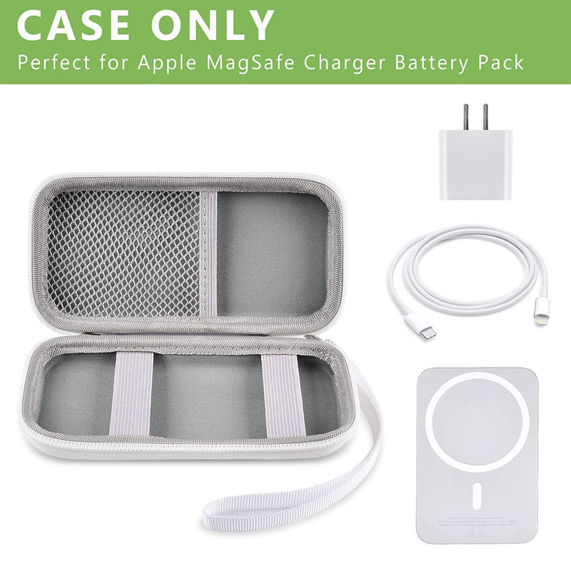 Case Compatible with Apple MagSafe Charger Battery Pack, Holder for Mag Safe Magnetic Power Bank for iPhone 12, Storage with Strap & Mesh Pocket for USB Power Adapter and Cable- White (Case Only)
