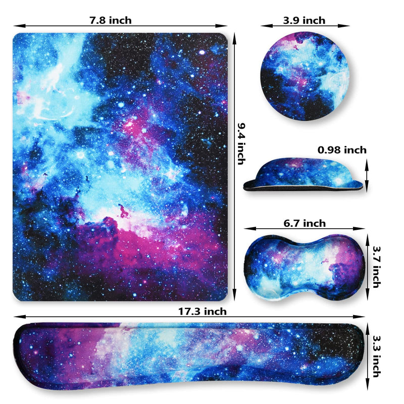 ArtSo Keyboard Wrist Rest and Mouse Pad with Wrist Support Set Ergonomic Coaster, Memory Foam Mousepad 4 in 1 Non-Slip Rubber Base Durable Comfortable for Easy Typing Pain Relief, Starry Sky Galaxy