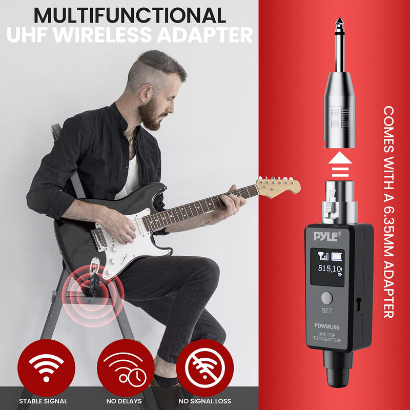 Pyle Multifunctional UHF Wireless XLR Adapter System,Transmitter And Receiver For Dynamic Microphones And Music Sources,48k Frequency Signal Transmission,USB Recharge Capable,90 Feet Range,Dark Gray Sound And Recording Equipment