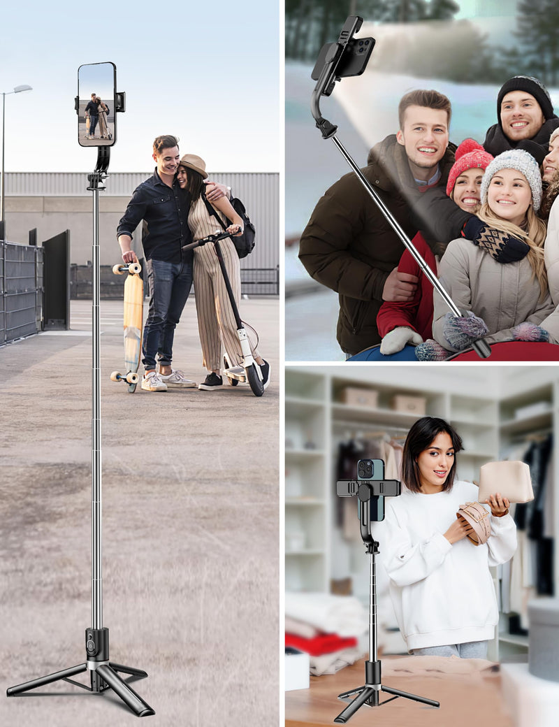 45" Selfie Stick Tripod with 2 Lights, Extendable 5 in 1 Selfie Stick Phone Tripod, Portable Selfie Sticks with Wireless Remote Compatible with iPhone 15/14/13 Pro Max, Samsung, Android, Gopro Black(with 2 Light)