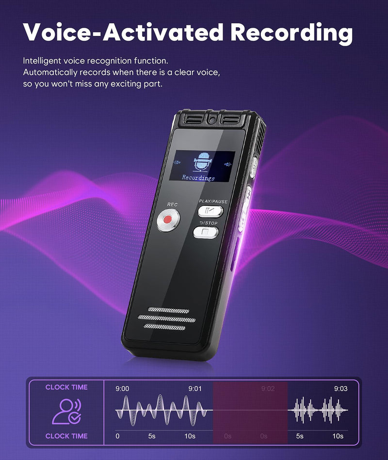 [AUSTRALIA] - 64GB Digital Voice Activated Recorder with Playback - 3072Kpbs HD Dual MIC Tape Voice Activated Recorder with Noise Reduction for Interviews/Meeting/Classes, 4608 Hours Audio Recording Device 601-64GB 