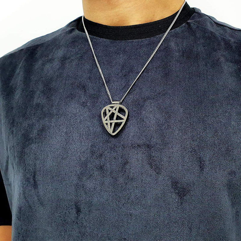 Guitar Pick Holder Necklace for Guitarists/Guitar Picks Keeper Storage Pendant Necklace Stainless Steel Music Lovers Musicians Gifts… (Metal Black, Star) Metal Black