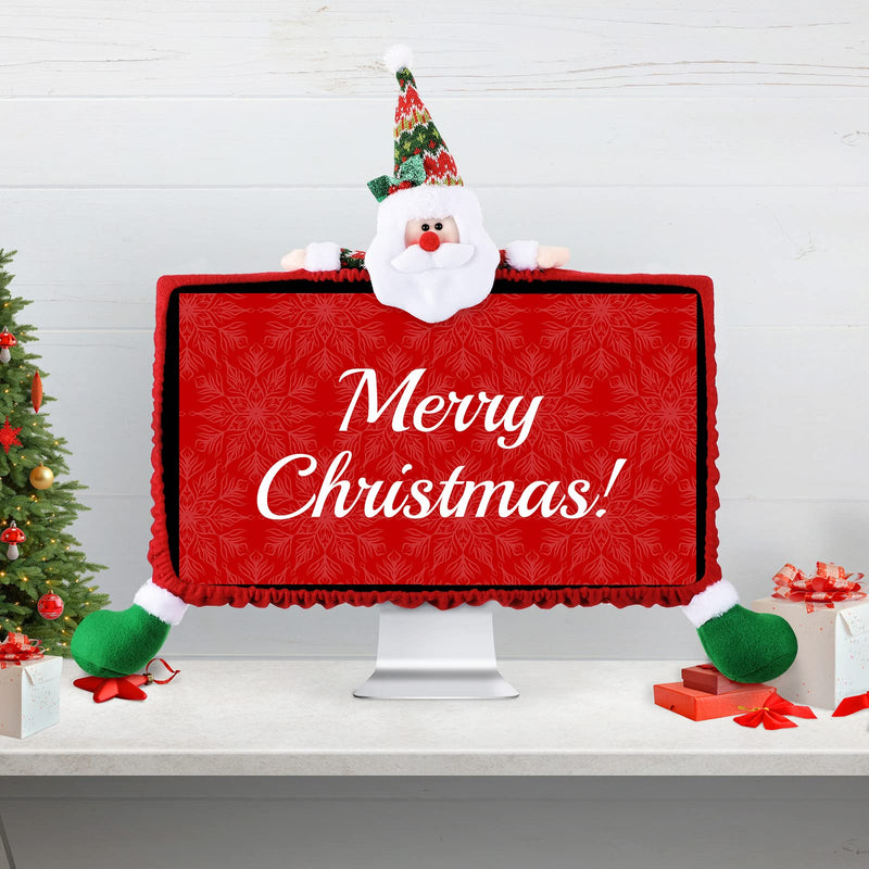 Funtery 2 Pcs Christmas Computer Monitor Cover, Christmas Office Decoration | Fits Computer Laptop Screens, Office Snowman Santa Home Festive Decor, Elastic Stretch Design