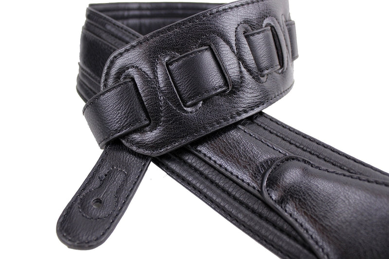 Walker & Williams G-513 Black Multi Layer Handmade Guitar Strap with Padded Glove Leather Back For Acoustic, Electric, And Bass Guitars